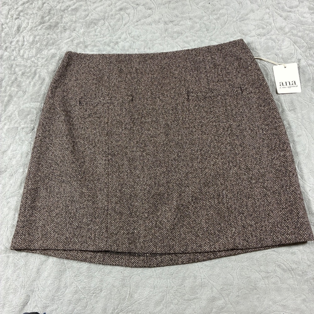 Preppy Herringbone Mini Skirt Size 12 Brown Wool Blend Academia